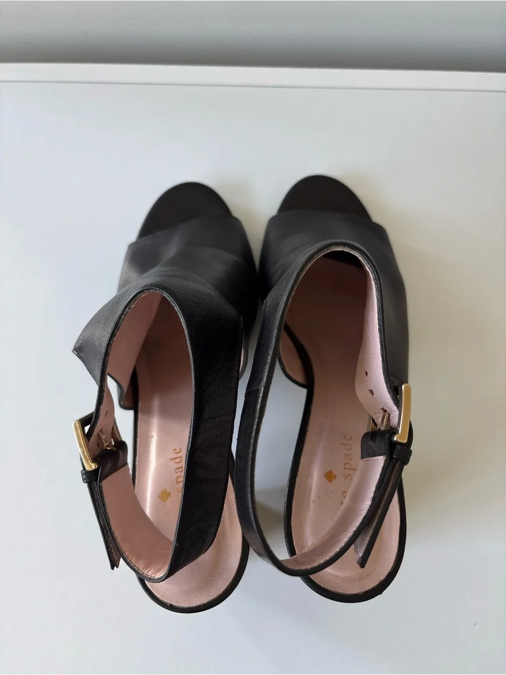 Kate Spade New York Black Leather Peep Toe Slingback Heels Italy Size 8.5 M